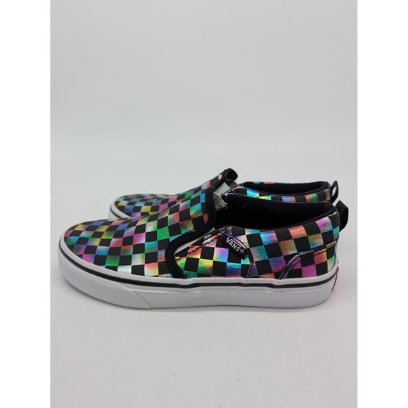 Vans Slip On Checkerboard Rainbow Metallic Kids Girls Shoes Size 3Y - Picture 3 of 10